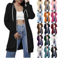 thumbnail image 1 of Womens Jacket Womans Winter Coat Women Hoodie Women's Solid Color Double Pocket Hoodie Sweatshirts Shoulder To Long Sleeves And Hooded Mid Length Casual Outwear Black S, 1 of 8