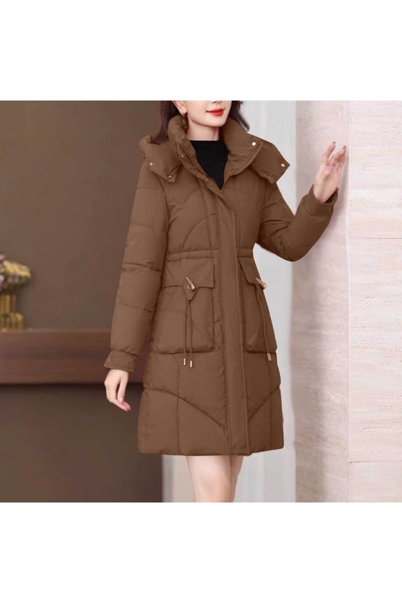 Womens Jacket Women Fashionable And Casual Long-sleeved Parkas With A Hood Pocket Cinched Waist And Zipper Plus Size Winter Coats for Women Fashion Clothing for Women,Womens Jackets Casual 3XL