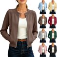 thumbnail image 1 of Womens Jacket Women's Solid Color Crew Neck Ribbed Raglan Sleeve Zip-Up Jacket Casual Outerwear Brown Xxl, 1 of 9