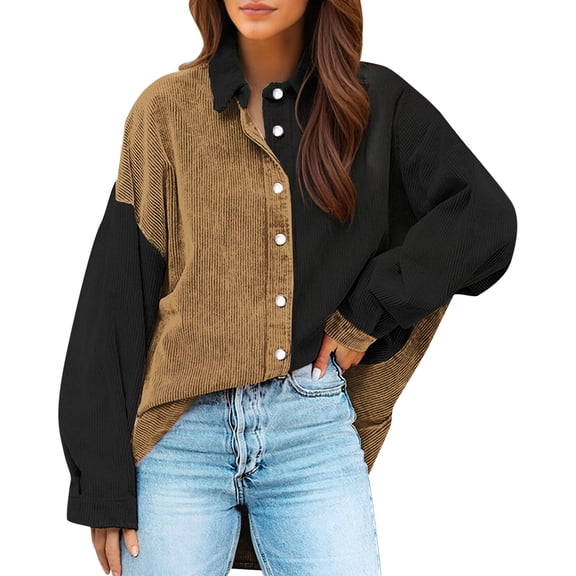 Womens Jackets And Outerwear Color Block Plaid Patchwork Shirt Outerwear Button Down Long Sleeve Warm Casual Cozy Fuzzy Womens Winter Coats