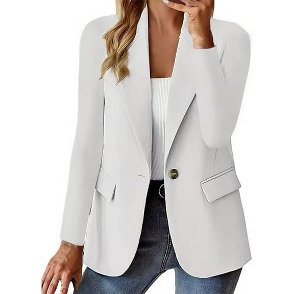 Womens Jackets Autumn And Winter Long Sleeved Button Solid Color Cardigan Small Suit Jacket With Two Functional Pockets Notched Lapels Collar Lightweight Fabric Womens Lightweight Jackets