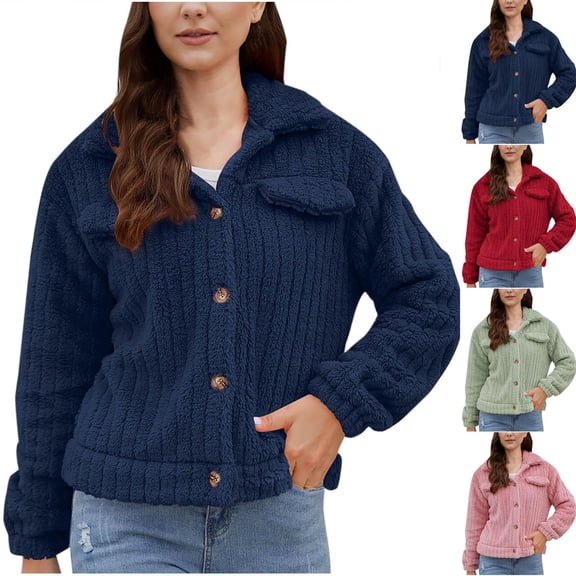 Womens Jackets Casual Comfortable Long Sleeve Turndown Neck Button Blouse Top Fall Outfits Casual Comfy Y2K Tops Winter Clothes 2025 Blue S-2XL