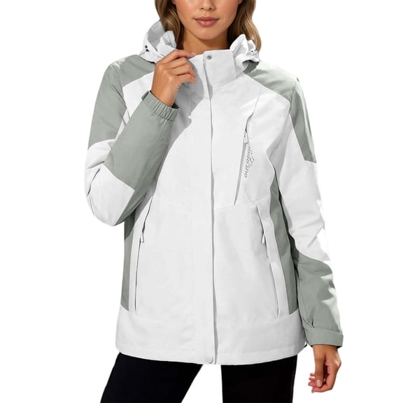 Womens Jackets Casual Detachable Hood Windproof Rainproof Softshell Jacket Zip Up Breathable Outdoor Hiking Lightweight Light Green XL