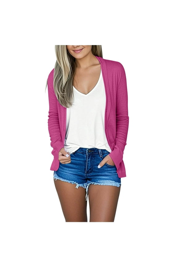 Womens Jackets Casual Dressy New Cardigan for Women Trendy Lightweight Soft Thin Long Sleeve Open Front Outerwear Casual Breathable Cover up Pinky S