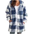 thumbnail image 1 of Womens Jackets Casual Dressy New Plaid Jacket for Women Casual Comfy Open Front Hooded Fleece Coat Winter Oversized Cardigan with Pockets Blue S, 1 of 5
