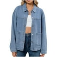 thumbnail image 1 of Womens Jackets Casual Lightweight New Jean Jackets for Women Trendy Button up Denim Coat Oversized Long Sleeve Outerwear Fashion Clothes with Pockets Navy S, 1 of 7