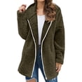 thumbnail image 1 of Womens Jackets Casual Lightweight New Womens Winter Long Sleeve Cardigan Solid Fleece Full Zipper Hooded Jacket Coats Outerwear with Pocket Army Green 3XL, 1 of 3