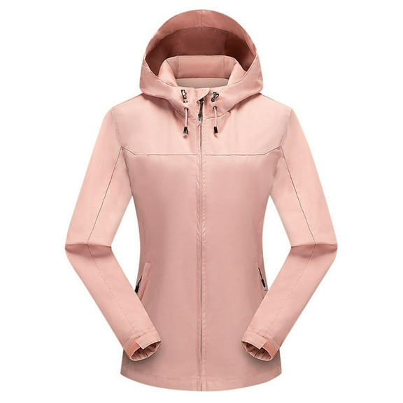Womens Jackets Casual Outdoor Lightweight Windproof Zip Up Softshell Jacket Spring Fall Relaxed Fit Hiking Hooded Raincoat Pink S
