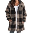 thumbnail image 1 of Womens Jackets Casual Plus Size New Plaid Jacket for Women Casual Comfy Open Front Hooded Fleece Coat Winter Oversized Cardigan with Pockets Coffee XL, 1 of 6