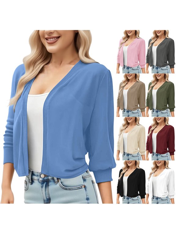 Womens Jackets Chiffon Lightweight Long Sleeve Casual Zip-up Cardigan