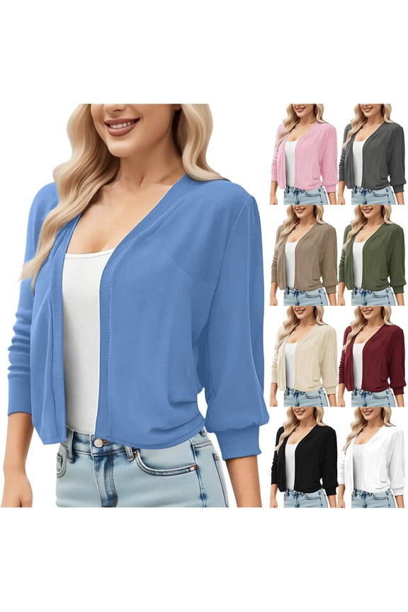 Womens Jackets Chiffon Lightweight Long Sleeve Casual Zip-up Cardigan