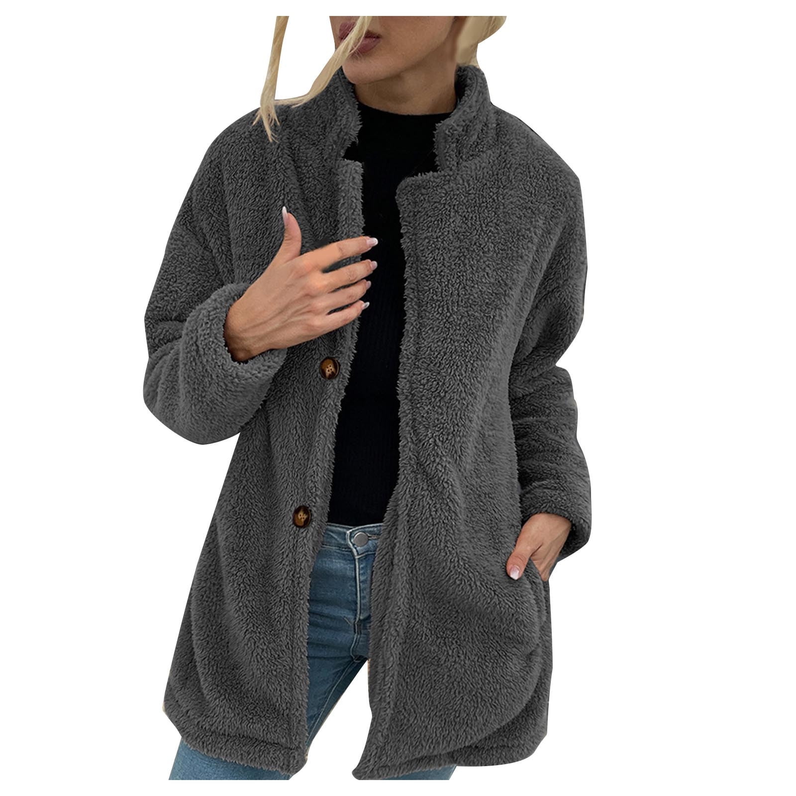 Womens Jackets Clearance Women's Fall Winter Solid Color Warm Soft Long