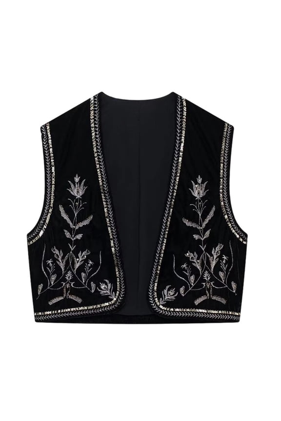 Womens Jackets Fall Boho Vintage Floral Embroidered Vest Tops Cowgirl Ethnic Style Waistcoat Lightweight Coat