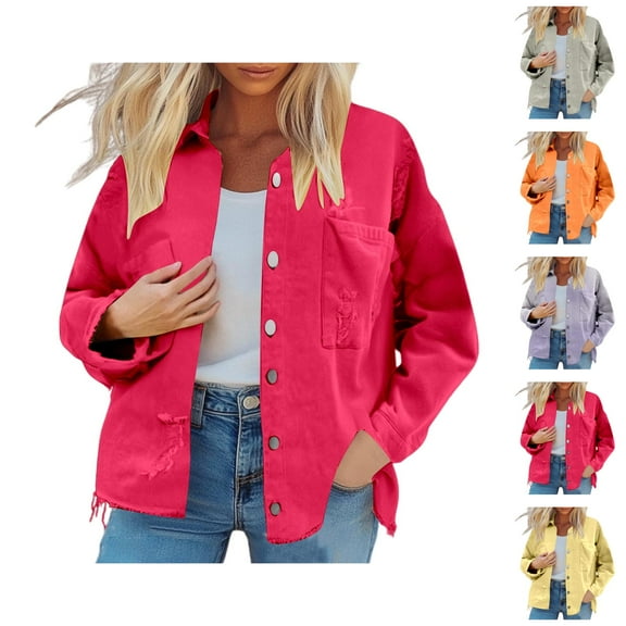 Womens Jackets Fall Jacket Women's Retro Street Style Denim Jacket - With Edges Distressed Details, Casual Autumn Winter Outerwear