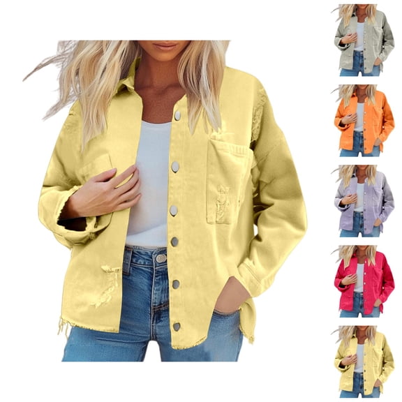 Womens Jackets Fall Jacket Women's Retro Street Style Denim Jacket - With Edges Distressed Details, Casual Autumn Winter Outerwear