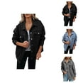thumbnail image 1 of Womens Jackets Fall Jacket Women's Solid Color Fashion Denim Jacket With Collar Long Sleeve, 1 of 9