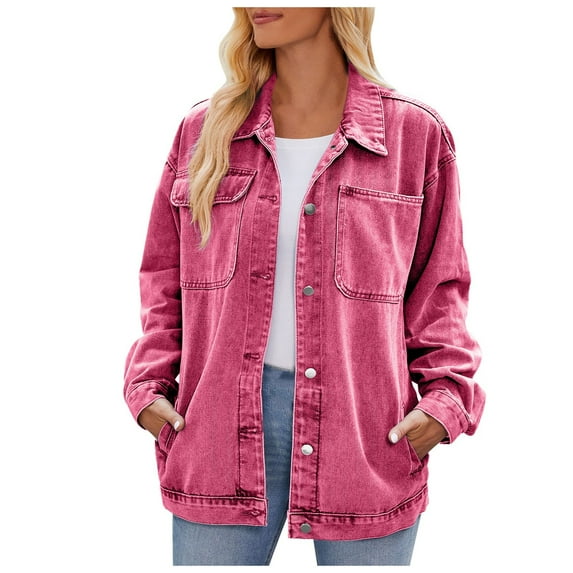Womens Jackets Fall Jacket Women's Vintage Denim Jacket Lightweight Washed Blue Jean Coat