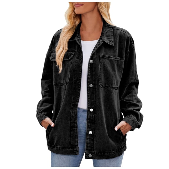 Womens Jackets Fall Jacket Women's Vintage Denim Jacket Lightweight Washed Blue Jean Coat