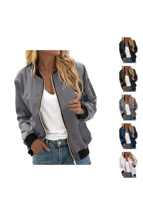 Womens Jackets Fall Jackets for Women 2025 Women's Leisure Square Pocket Baseball Jacket - Autumn Fashion Thin Denim Coat, Casual Streetwear Outerwear (Classic Blue/White)