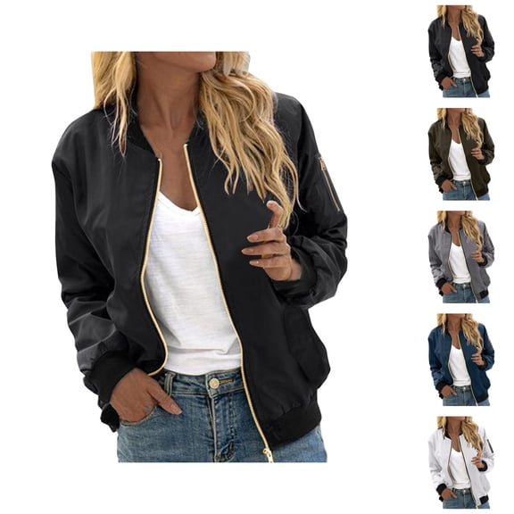 Womens Jackets Fall Jackets for Women 2025 Women's Leisure Square Pocket Baseball Jacket - Autumn Fashion Thin Denim Coat, Casual Streetwear Outerwear (Classic Blue/White)
