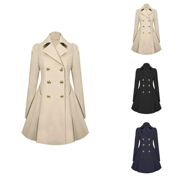 Womens Jackets Fall Jackets for Women 2025 Women's Trench Coat - Notch Lapel Double Thick A Line Coats Jacket With Pockets, Autumn Winter Women's Jacket Lapel Coat