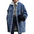 thumbnail image 1 of Womens Jackets Fall Jackets for Women 2025 Women's Reversible Warm Notched Collar Jean Jacket Denim Coat Trucker Jacket, 1 of 9