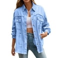 thumbnail image 1 of Womens Jackets Fall Jackets for Women 2025 Women's Trendy Ripped Oversized Denim Jacket Casual Long Boyfriend Distressed Denim Jacket Coat, 1 of 7