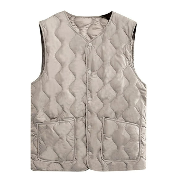 Womens Jackets Fall New Womens Puffer Vests Lightweight Sleeveless Quilted Jackets Button Fall Winter Plus Size Coat Outerwear Gray 4XL
