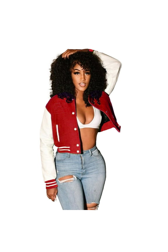 Womens Jackets Fall Patchwork Cropped Varsity Jacket y2k Button Down Stand Collar Bomber Slim Winter Outfits