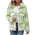 thumbnail image 1 of Womens Jackets Fall Plaid Fleece Sherpa Zipper Lapel Coat With Pocket Color Block Warm Winter Outfits, 1 of 7