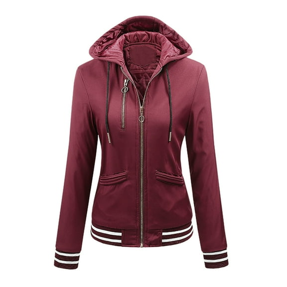 Womens Jackets Fall Zip Up Hooded Quilted Bomber Fashion Slim Cropped With Pocket Winter Outfits