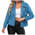 thumbnail image 1 of Womens Jackets Suede Zipper Cropped Bomber Solid Lapel Slim Biker Moto Fall Winter Clothing, 1 of 9
