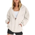 thumbnail image 1 of Womens Jackets Lightweight Casual No Hood Full Zipper Up Collar Sweatshirts Coats with Pockets Solid Long Sleeve Fleece Lined Warm Jacket Clearance, 1 of 5