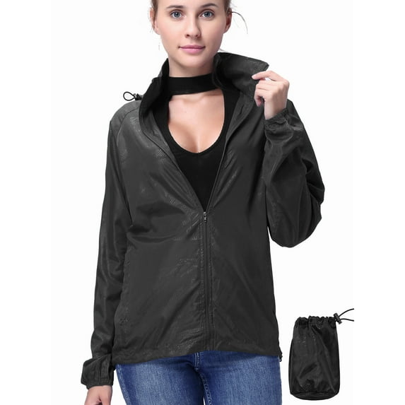 Womens Jackets Lightweight Packable Hooded Windbreaker Waterproof Rain Jacket Casual Soild Color Raincoat Windbreaker Jackets With Pocket