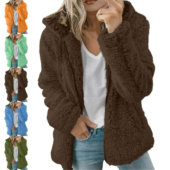 Womens Jackets Long Sleeve Jackets Solid Color Casual Zipper Hooded Warm Sweatshirt Tops Autumn Winter Jackets for women