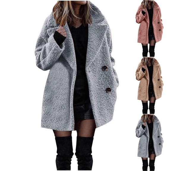 Womens Jackets Solid Color Top Button Pockets Thirt Plush Long Sleeve Fall Outfits Casual Comfy Y2K Tops Winter Clothes 2025 Gray S-2XL