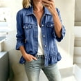 thumbnail image 1 of Womens Jackets Solid Ruffle Hem Cropped Denim Jacket 3/4 Sleeve Lapel Collar Casual Fall Tops for Women BU3 XL, 1 of 4