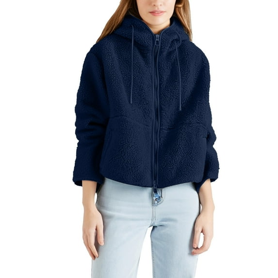 Womens Jackets Solid Zip Up Coats Long Sleeve Fuzzy Hooded Jacket Outerwear With Pockets Cool Jackets Jacket for Women Work Casual Fall Flannel Shirt Women Casual Outfit Fall Vest Jacket Fir Women