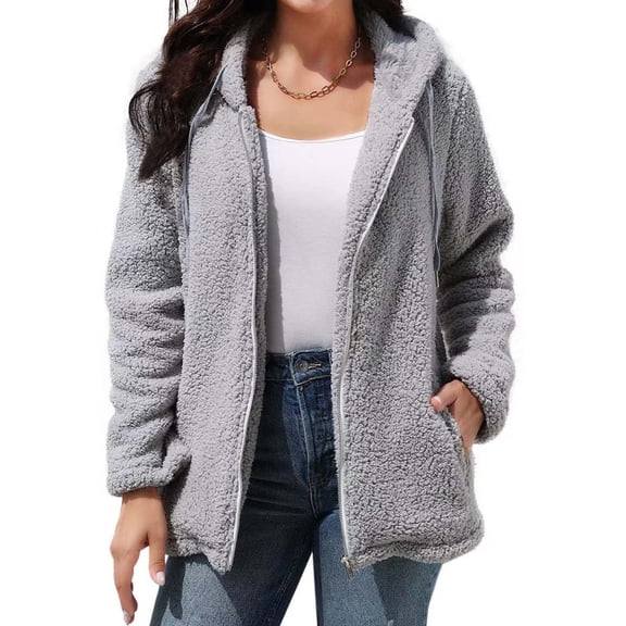 Womens Jackets Solid Zip Up Coats Long Sleeve Fuzzy Hooded Jacket Outerwear With Pockets Women S Coats And Jackets Ladies Coat Trench Coats for Women plus Size Womens plus plus Size Trench Coat with
