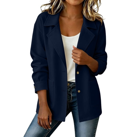 Womens Jackets Spring Autumn Casual Button-Down Pocket Long-Sleeved Windbreaker Coat