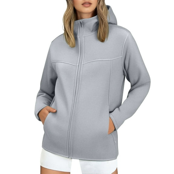 Womens Jackets Spring Fall Fleece Lined Thick Warm Stand Collar Zip Up Softshell Jacket Outdoor Relaxed Fit GY1 XXL