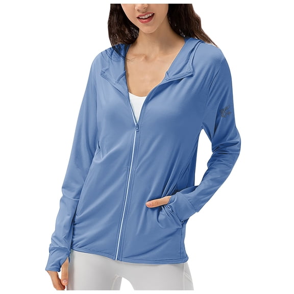 Womens Jackets Upf50  Sunscreen Lightweight Breathable Softshell Jacket Zip Up Summer Protective Clothing Light Blue XL