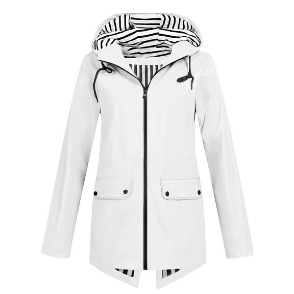 Womens Jackets Windbreaker Hooded Softshell Jacket Outdoor Windproof Zip Up Lightweight Raincoat Spring Fall White XL