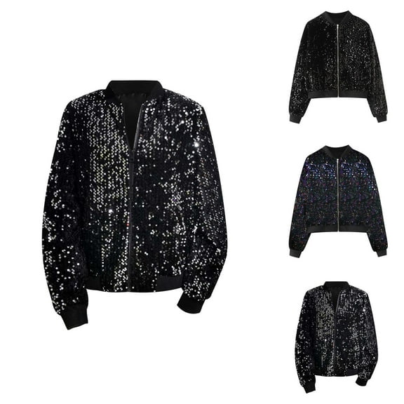 Womens Jackets Winter Jackets for Women Women's Sparkly Sequin Jacket - Long Sleeve Glitter Coat, ZIPper Closure Winter Outerwear for Parties & Casual
