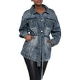 thumbnail image 1 of Womens Jackets Winter Jackets for Women Women's Mid Length Casual Slim Fit Turn Down Denim Jacket With Waist Belt, 1 of 5