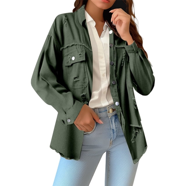 Womens Jackets Winter Jackets for Women Women's Pure Color Loose Denim Jacket With Sleeves