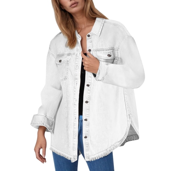 Womens Jackets Winter Jackets for Women Women's Solid Washed Denim Shirt Jacket With Hem Street Style Outerwear