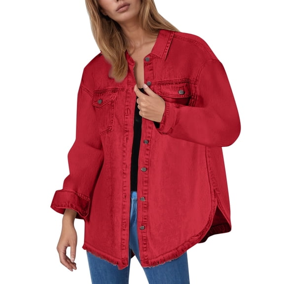Womens Jackets Winter Jackets for Women Women's Solid Washed Denim Shirt Jacket With Hem Street Style Outerwear