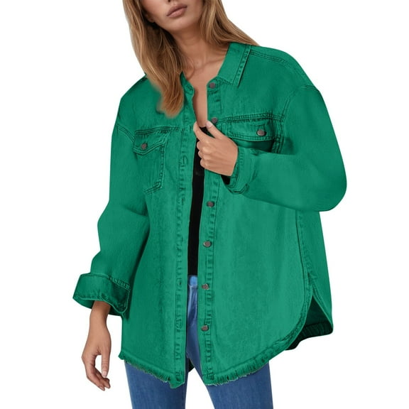 Womens Jackets Winter Jackets for Women Women's Solid Washed Denim Shirt Jacket With Hem Street Style Outerwear