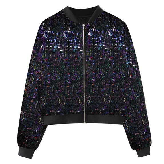 Womens Jackets Winter Jackets for Women Women's Sparkly Sequin Jacket Zipper Long Sleeve Glitter Sequin Jacket